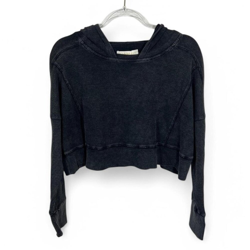 Black‎ Cropped Hoodie Waffle Knit Madden Girl Gym Streetwear